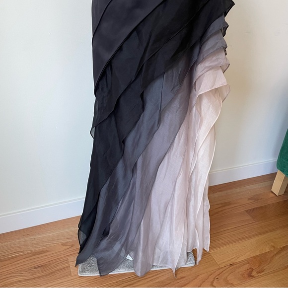 Halston Heritage Black Satin Organza Sleeveless Ombre Degrade Tiered Gown EUC 2 - Picture 9 of 12